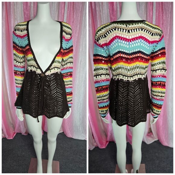 Boston Proper Crochet Colorful Bohemian Hippie Cardigan Size Small - Picture 1 of 12